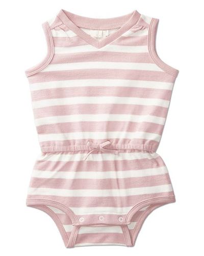 MiniMoi MiniMoi Baby and Toddler Girls Striped Stretch-Cotton Terry Sleeveless Romper