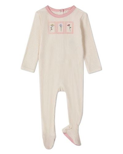 MiniMoi MiniMoi Baby Framed Florals Embroidered Footie