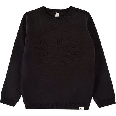 MiniMoi MiniMoi Knit Pullover Crewneck Sweater with Embossed 3D Crest