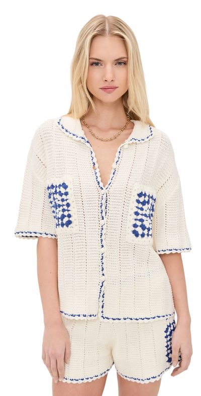 MINKPINK MINKPINK Avalon Crochet Shirt White/Blue