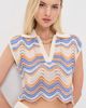 MINKPINK MINKPINK Leone Crochet Cropped Polo Top Jacaranda/Peach Stripe - 2