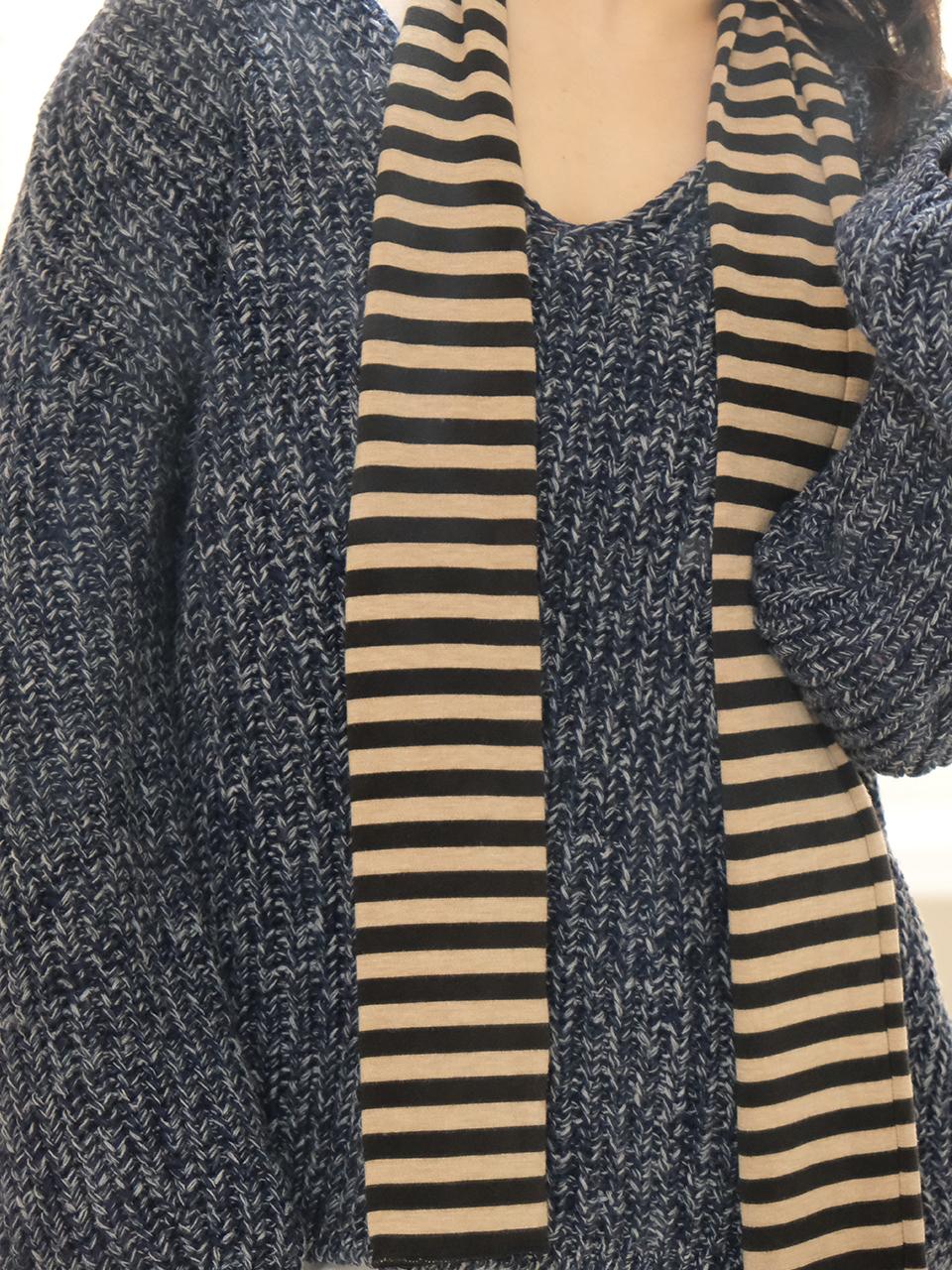 minmin Stripe Muffler (Black Beige)