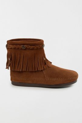 Minnetonka Minnetonka Suede Fringe High Top Boot in Brown, Women's at Urban Outfitters