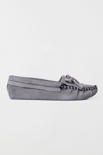 Minnetonka Minnetonka Women's Suede Kilty Softsole Moccasin Shoe in Storm Blue, Women's at Urban Outfitters