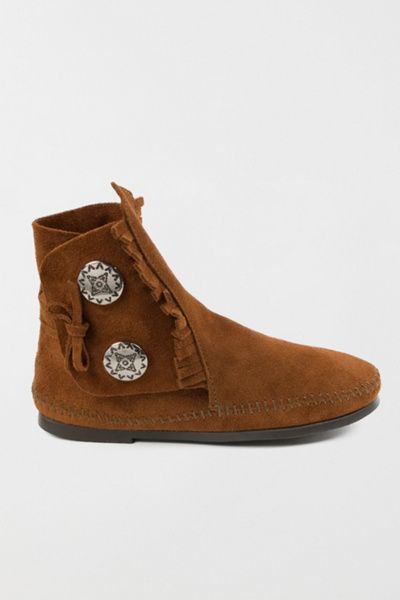 Minnetonka Minnetonka Women's Suede Two Button Boot in Brown, Women's at Urban Outfitters