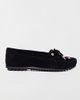 Minnetonka Minnetonkau00a0 Women's Thunderbird Animikii Suede Beaded Moccasin Shoe in Black, Women's at Urban Outfitters - 1