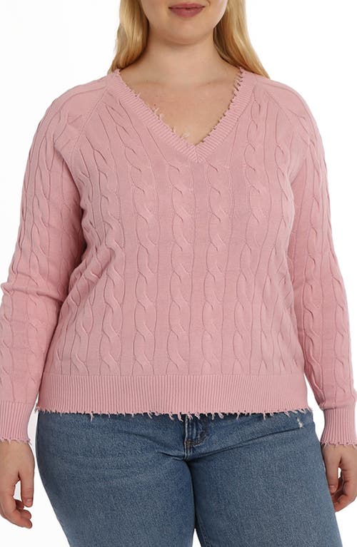 MINNIE ROSE MINNIE ROSE Frayed V-Neck Cable Knit Cotton Sweater