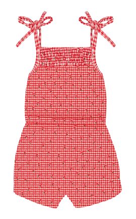 Minnow Minnow Girls Cranberry Gingham French Terry Romper
