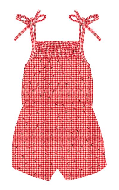 Minnow Minnow Girls Cranberry Gingham French Terry Romper