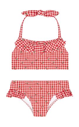 Minnow Minnow Girls Cranberry Gingham Halter Scoop Neck Bikini