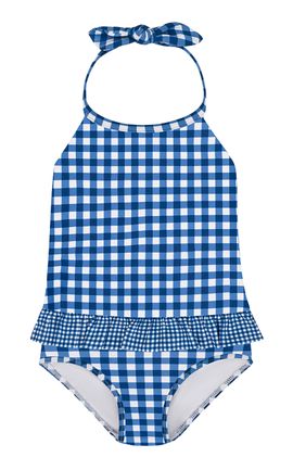 Minnow Minnow Girls Navy Picnic Gingham Ruffle Halter One Piece
