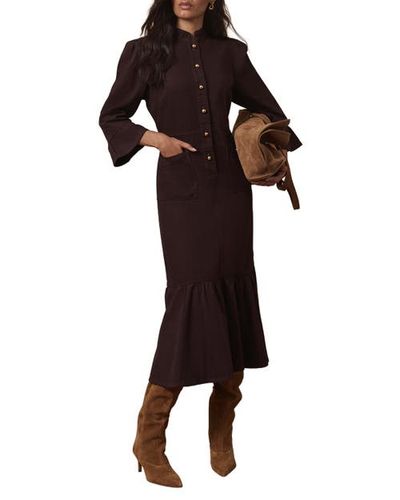 MINT VELVET MINT VELVET Denim Puff Shoulder Midi Shirt Dress