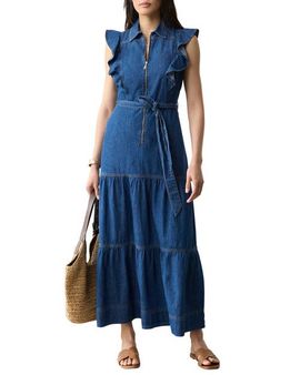 MINT VELVET MINT VELVET Denim Ruffle Maxi Shirt Dress