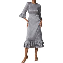 MINT VELVET MINT VELVET Metallic Ruffle Sleeve Midi Dress