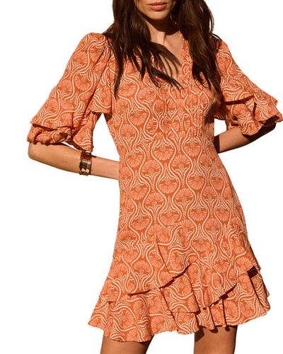MINT VELVET MINT VELVET Printed Ruffle V-neck Mini Dress