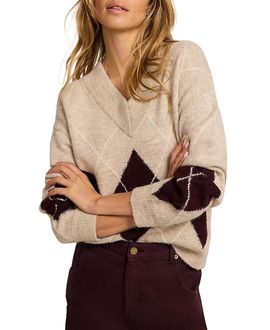 Mint Velvet Mint Velvet Women's Argyle Knit Jumper Pullover Sweater with Long Sleeve and V-Neck