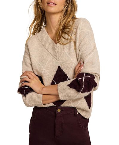 Mint Velvet Mint Velvet Women's Argyle Knit Jumper Pullover Sweater with Long Sleeve and V-Neck