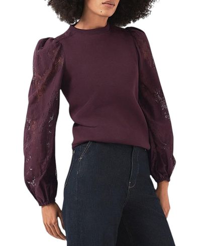 Mint Velvet Mint Velvet Women's Cotton Blend Lace Sleeve Sweatshirt