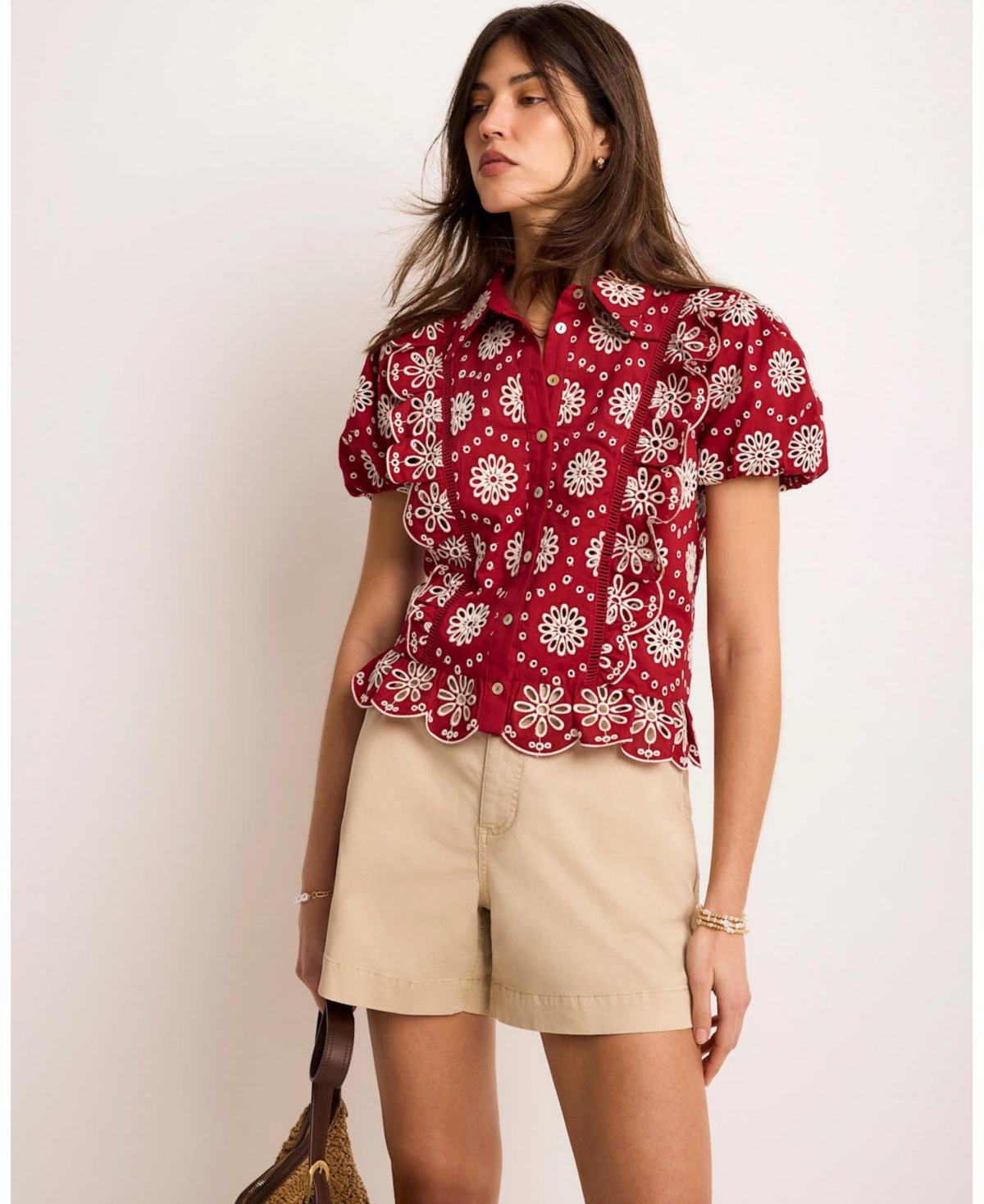 トップス EYELET EMBROIDERED PUFF SLEEVE BLOUSE Mint Velvet - Women's Eyelet Embroidered Puff Sleeve Blouse
