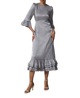 Mint Velvet Mint Velvet Women's Metallic Ruffle Sleeve Midi Dress