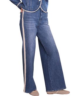 Mint Velvet Mint Velvet Women's Midwash Lace Trim Straight Jeans