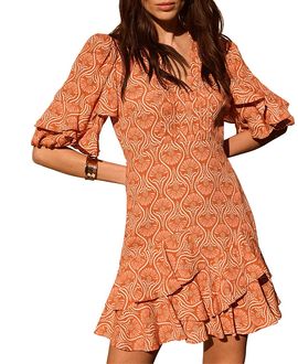 Mint Velvet Mint Velvet Women's Printed Ruffle V-neck Mini Dress