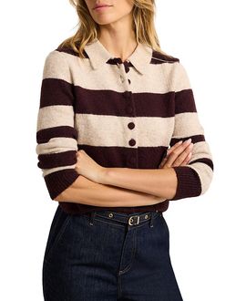 Mint Velvet Mint Velvet Women's Striped Knit Jumper Collared Pullover Sweater with Long Sleeve