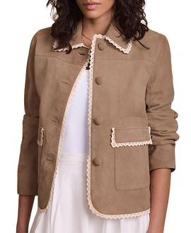 Mint Velvet Mint Velvet Women's Suede Crochet Trim Jacket