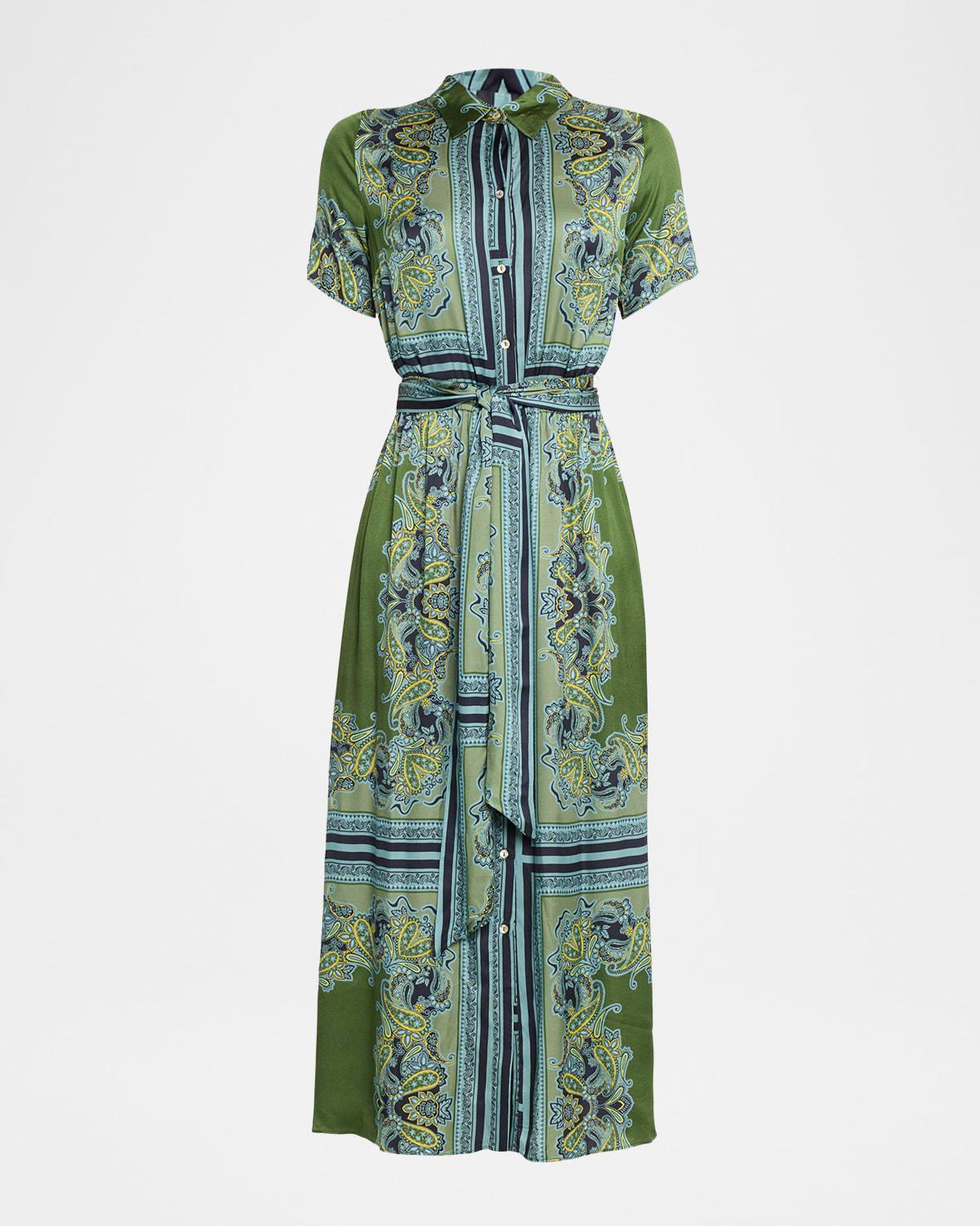 MISA Los Angeles Esmeralda Scarf-Print Satin Midi Shirtdress