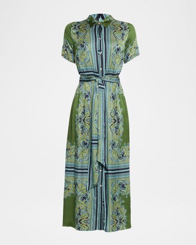 MISA Los Angeles Esmeralda Scarf-Print Satin Midi Shirtdress