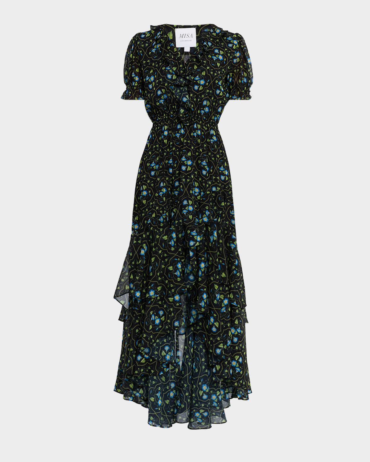 MISA Los Angeles Jodie Morning Glory Lattice High-Low Maxi Dress