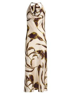 Misa Los Angeles Women's Ida Floral-Print Halterneck Satin Midi-Dress