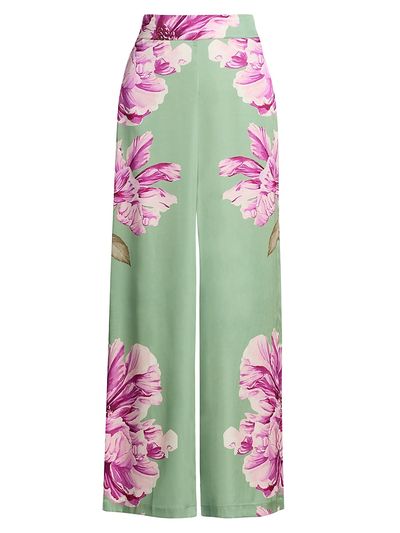 Misa Los Angeles Women's Izzie Floral Satin High-Rise Wide-Leg Pants