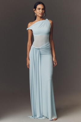 misha sisal asymmetrical draped mesh maxi dress Misha Sisal Mesh Dress Espresso Brown Size S