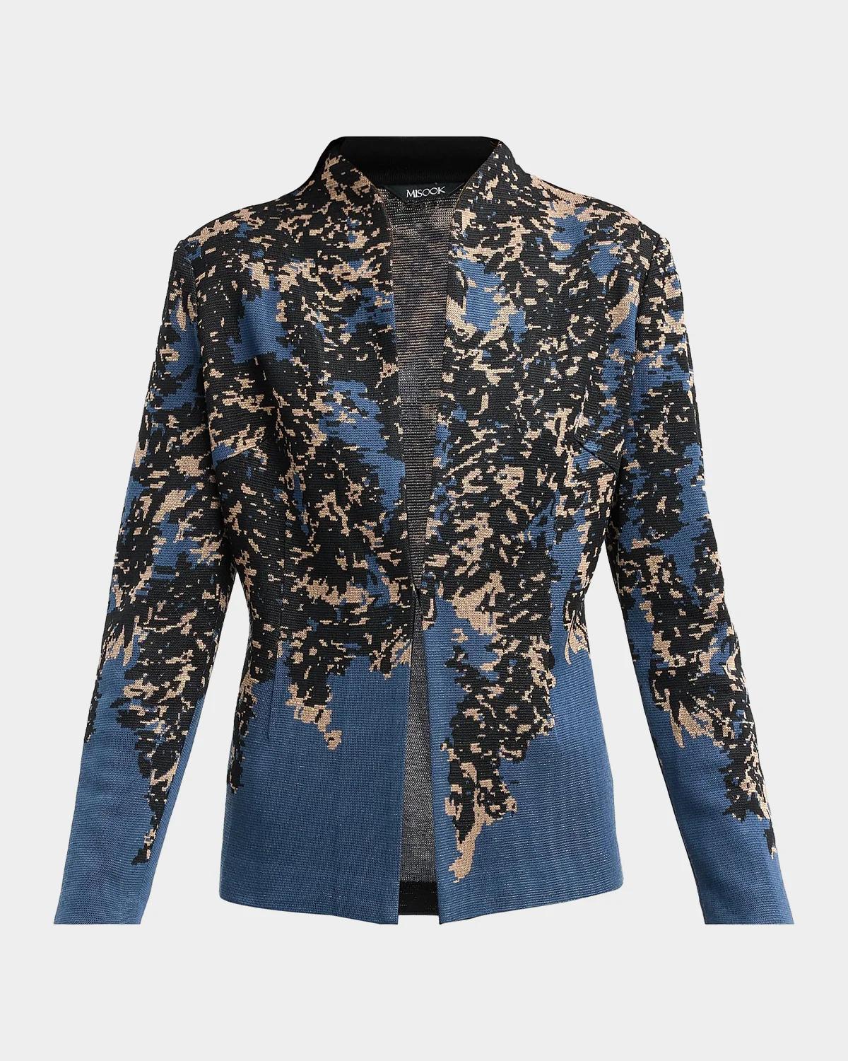 Misook Abstract-Knit Open-Front Jacket