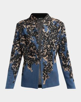 Misook Abstract-Knit Open-Front Jacket