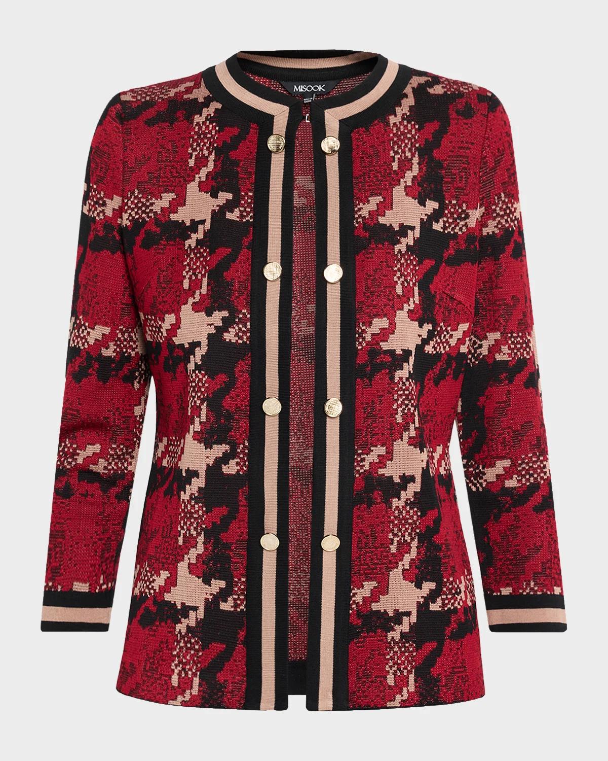 Misook Abstract Houndstooth Collarless Jacket