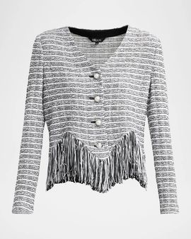Misook Chevron Tweed Fringe-Trim Jacket