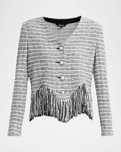 Misook Chevron Tweed Fringe-Trim Jacket