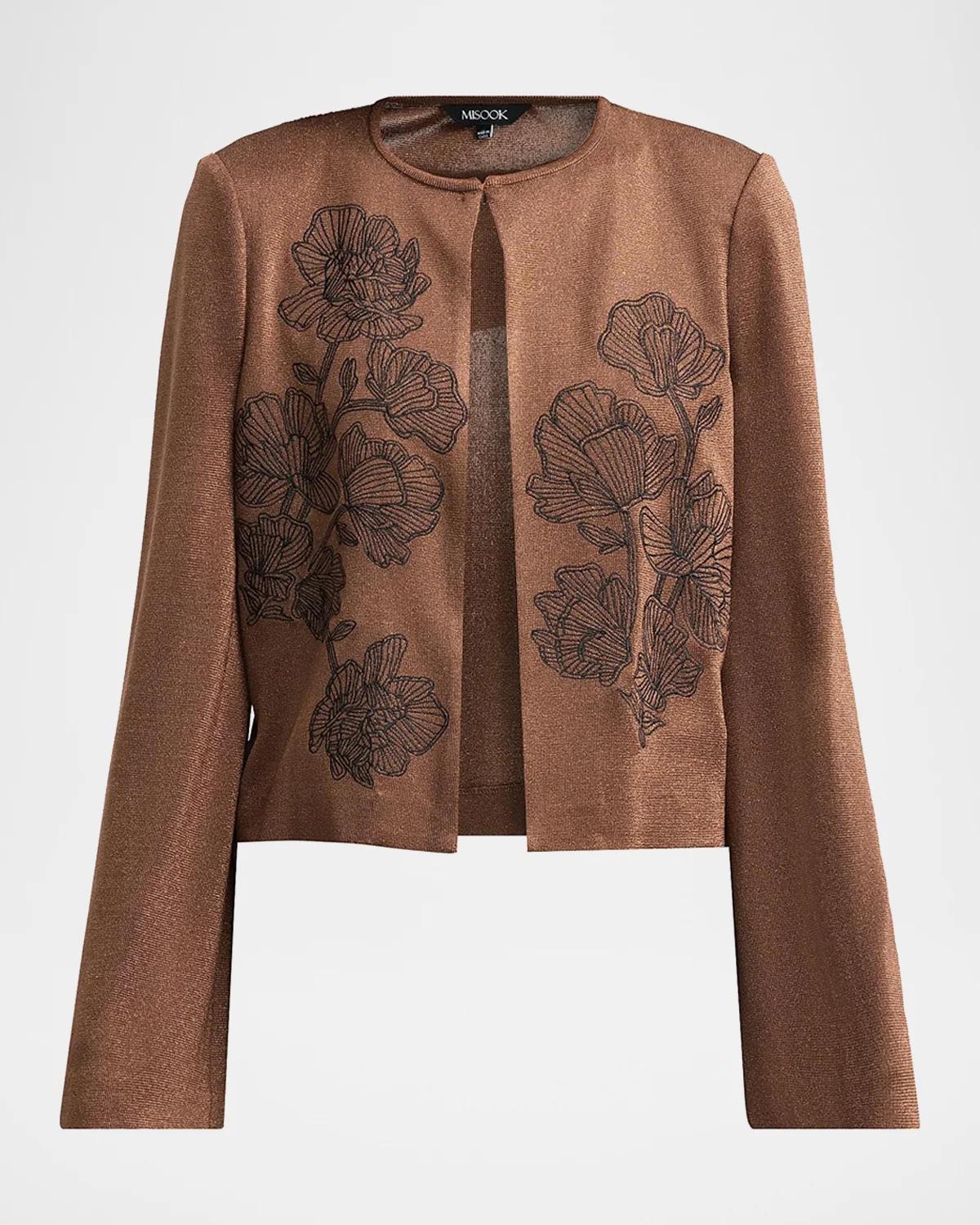 Misook Embroidered Metallic Knit Cardigan
