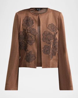 Misook Embroidered Metallic Knit Cardigan