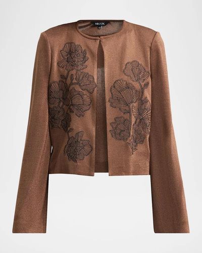 Misook Embroidered Metallic Knit Cardigan