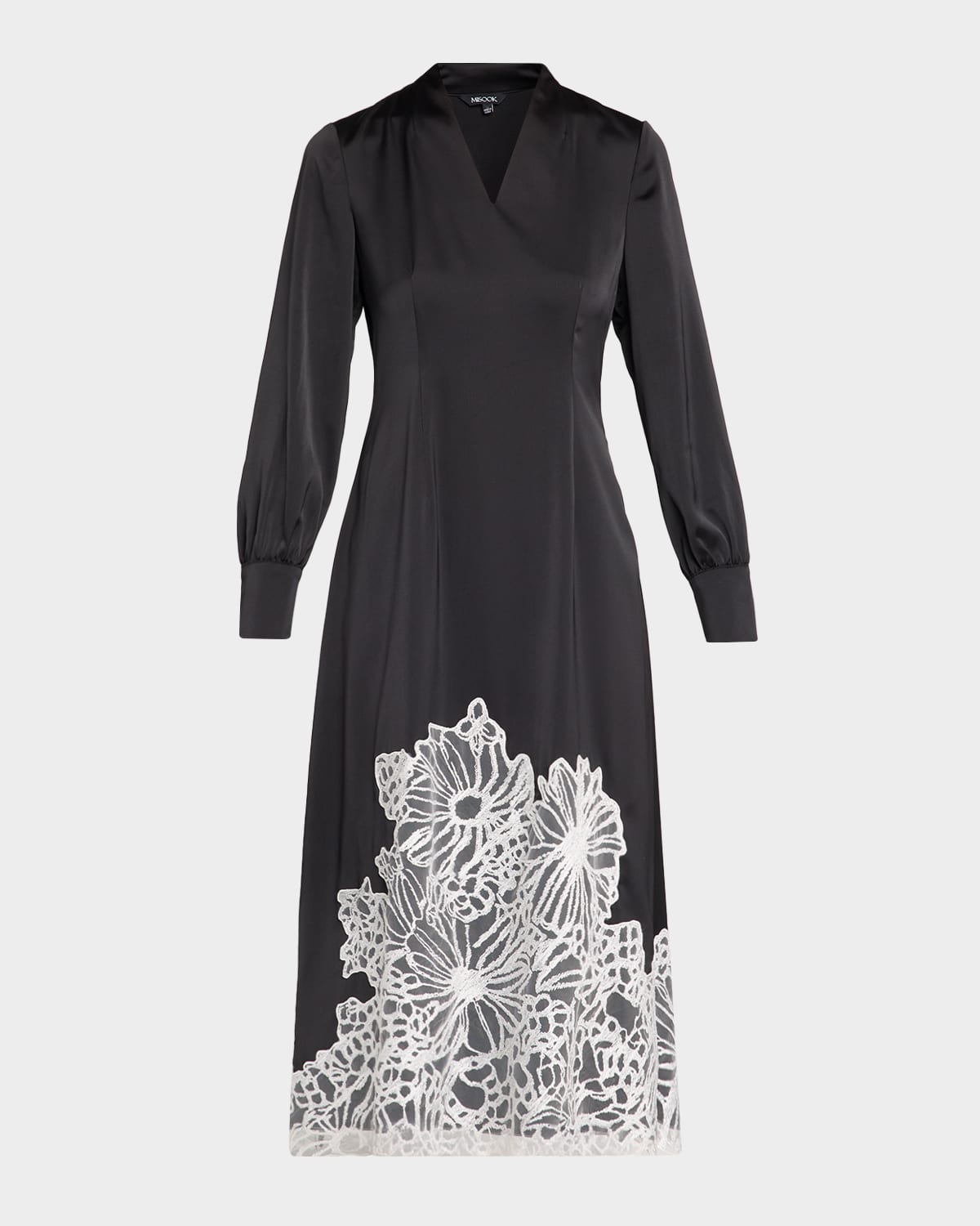 Misook Fit & Flare Lace Crepe de Chine Midi Dress