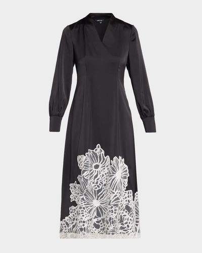 Misook Fit & Flare Lace Crepe de Chine Midi Dress