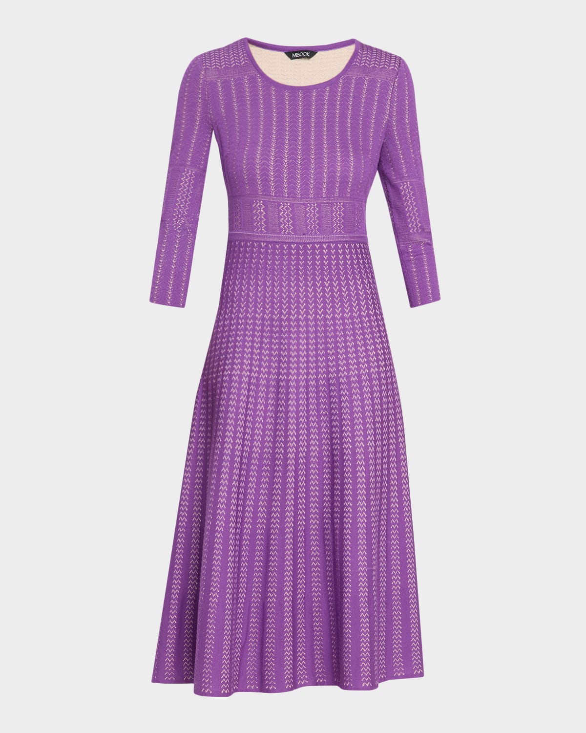Misook Fit & Flare Multi-Stitch Knit Midi Dress