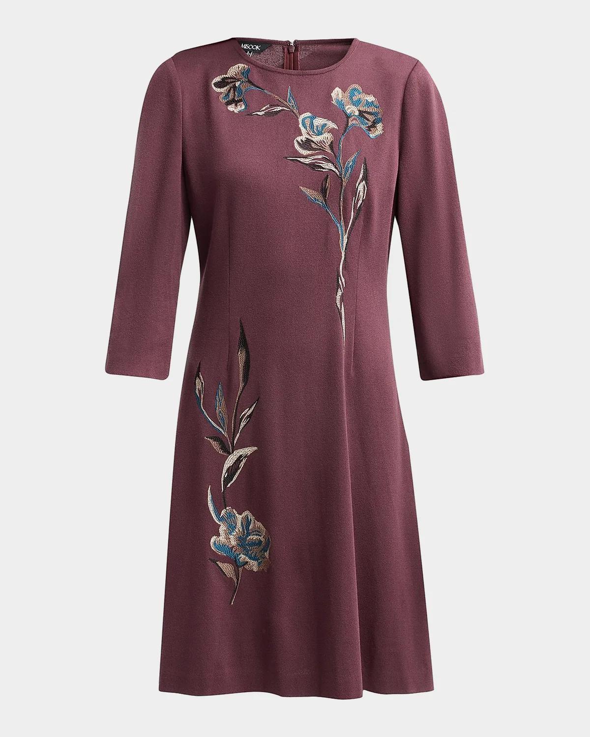Misook Floral-Embroidered A-Line Minidress