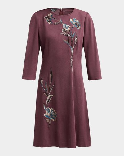 Misook Floral-Embroidered A-Line Minidress