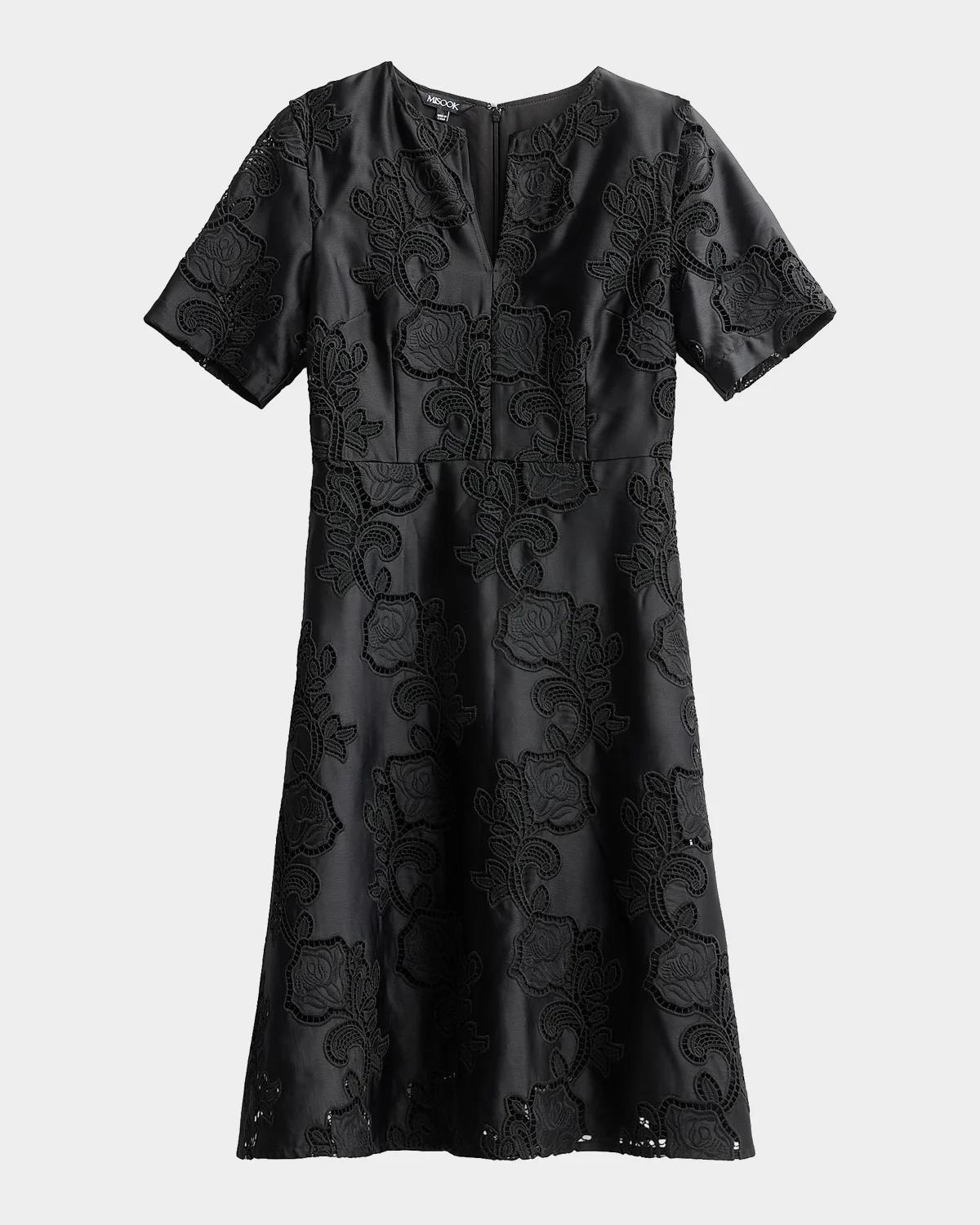 Misook Floral-Embroidered Knee-Length Dress