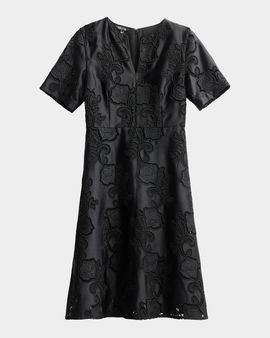 Misook Floral-Embroidered Knee-Length Dress