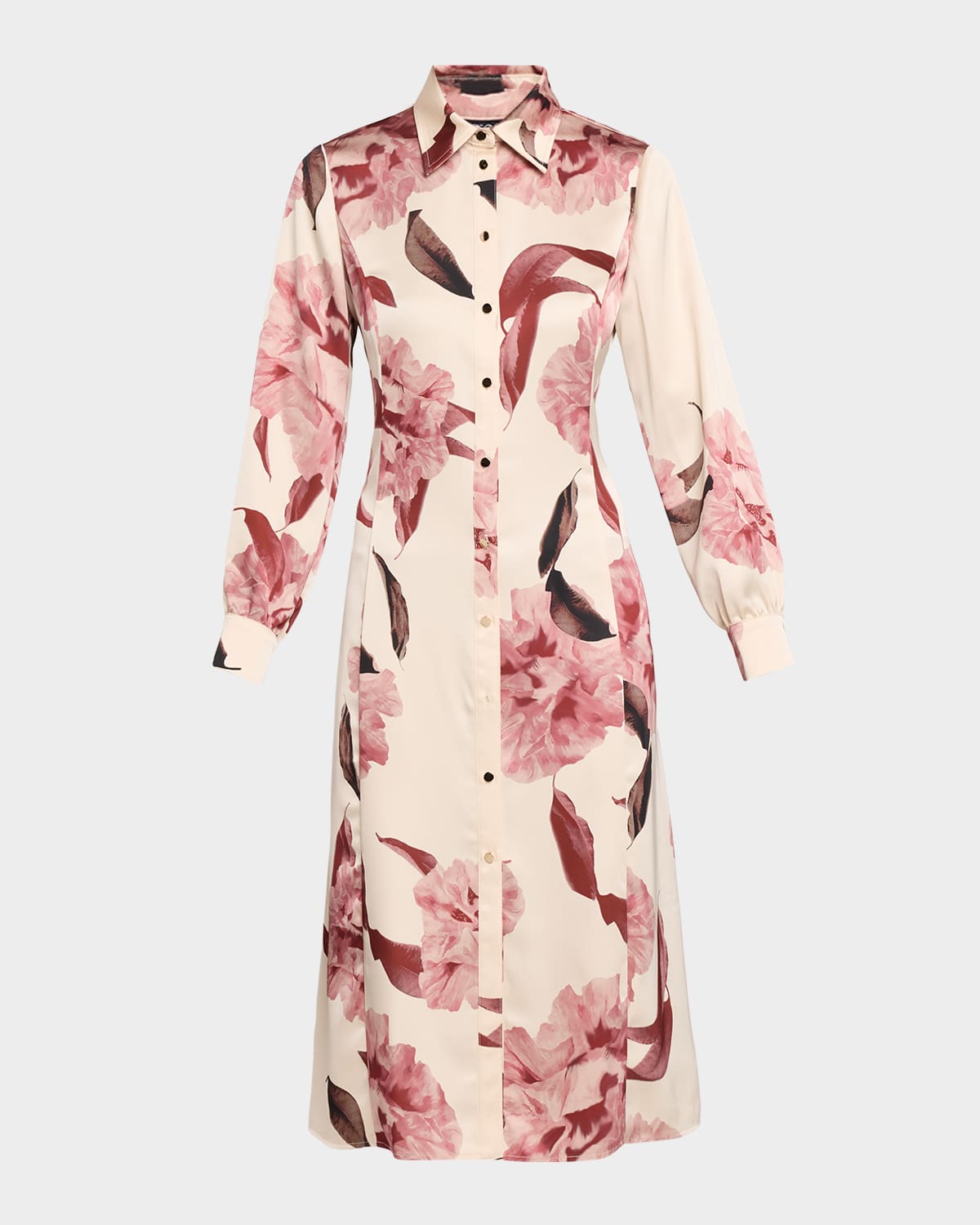 Misook Floral Satin Midi Shirtdress